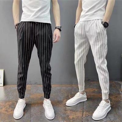 2023 Autumn Men's Striped Slim Fit Tapered Casual Nine-Point Pants - Trendy Internet Celebrity Style