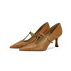 2026 Nouvelles Escarpins de Bureau en Cuir Véritable pour Dames Bout Pointu Bride en T Talons Fins Mary Janes Chaussures en Cuir pour Femmes Robe
