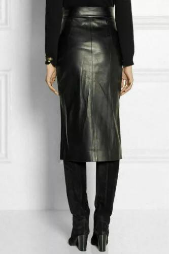 Stylish New Genuine Lambskin Soft Leather Black Women's Handmade Party Skirt