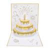Birthday Card Cake Fireworks Stars Balloons 3D Birthday Greeting Card with Light Music Envelope for DIY Present Gold