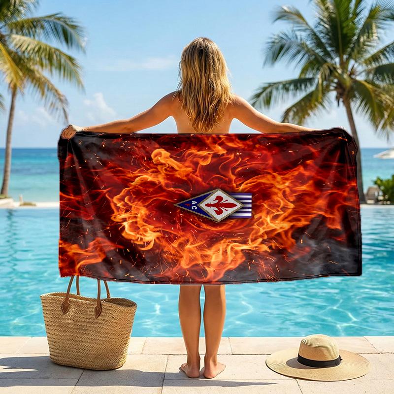 Telo da Spiaggia Asciugatura Rapida Fiorentina FC Stampa Microfibra Assorbente Portatile da Viaggio Asciugamano da Nuoto