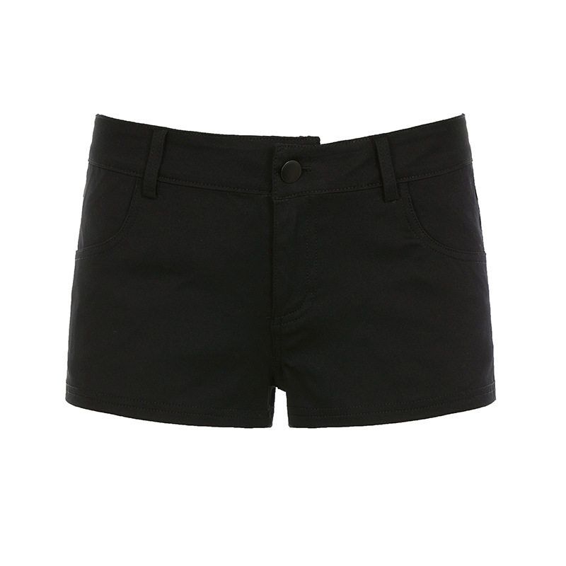 

American Dark Style Spicy Girl Woven Shorts, Fashionable and Versatile, 2026 Summer New Casual Low-Waist Black Hot Pants for Women Black S