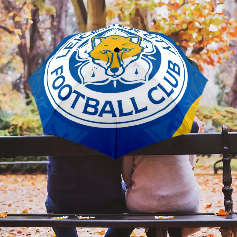 Leicester City Football Club Pattern, Automatic Folding Umbrella, Portable and Foldable Design, 8 Ribs, a Christmas or Birthday Gift.