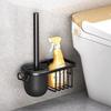 Wall-Mounted Soft Bristle Toilet Cleaning Set with Long Handle and Storage Rack