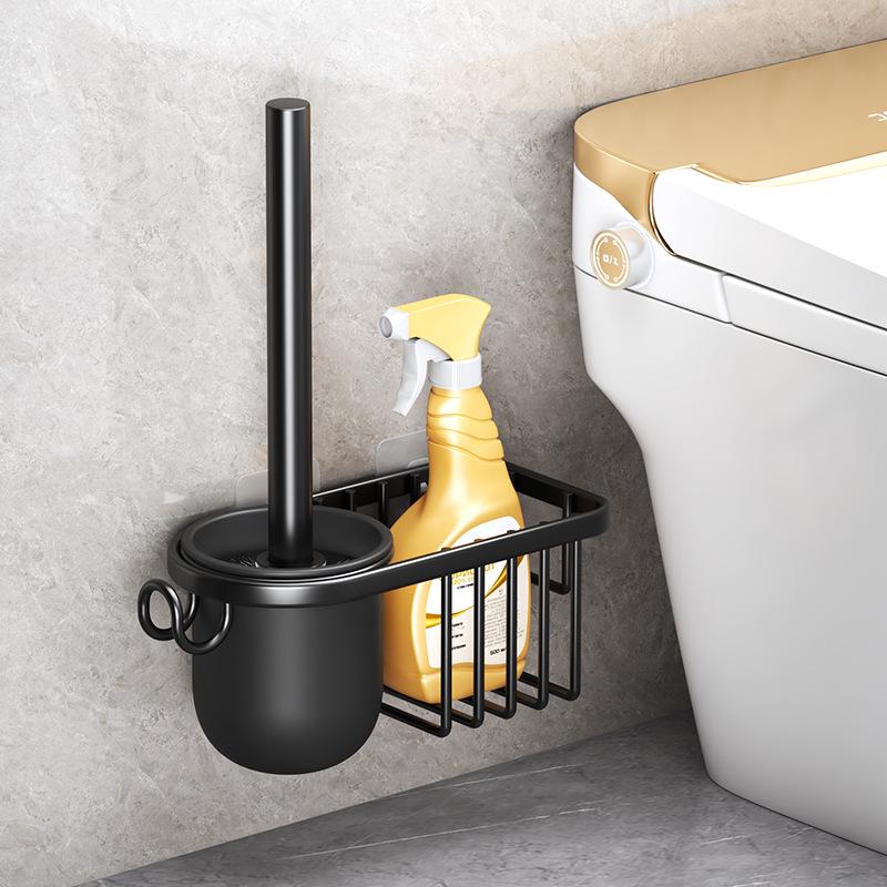 Wall-Mounted Soft Bristle Toilet Cleaning Set with Long Handle and Storage Rack