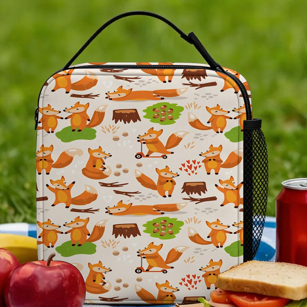 Cute Fox Lunch Bag Portable Insulated Lunch Box Child School Graphic Design Cooler Bag Leisure Oxford Tote Food Bags