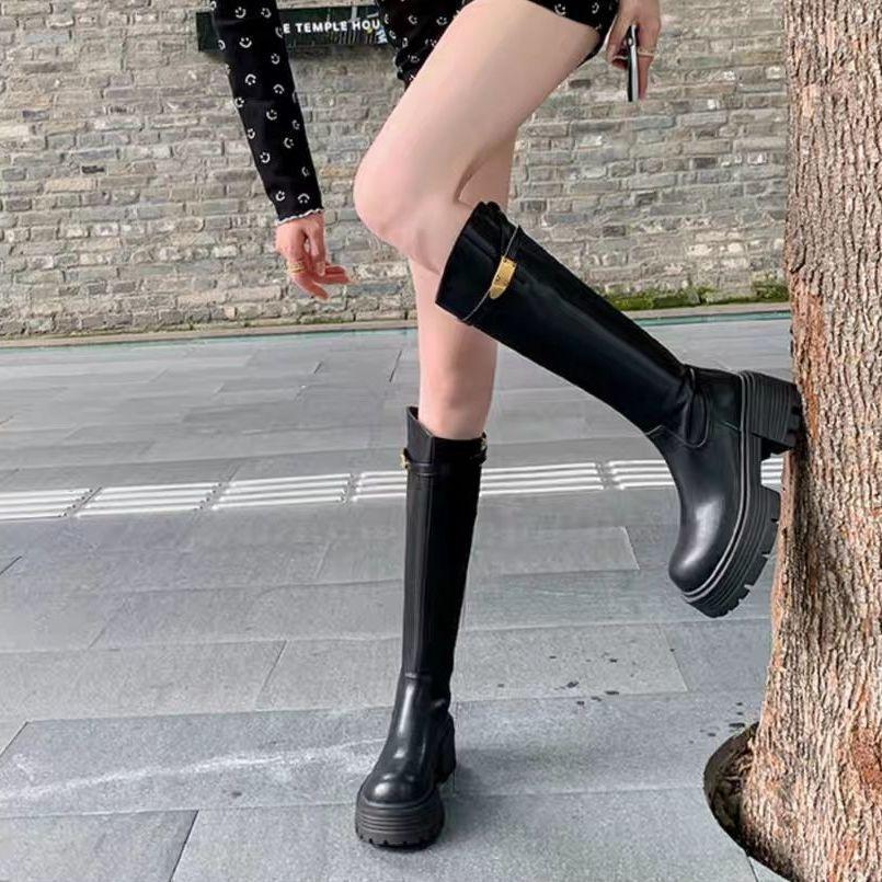 Thick-soled height-increasing small Spice Girl Boots Women's 2025 knee-length boots Elastic Skinny Boots Tall Knight Boots