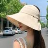 Sun hat summer girl cute bow sunscreen hat big brim cover face can tie ponytail empty top fisherman hat