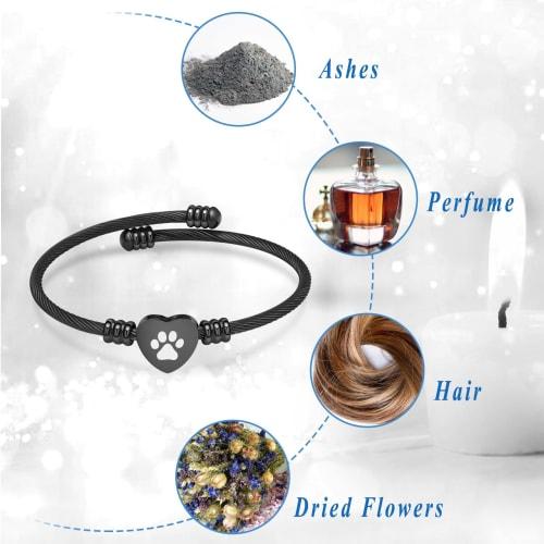QGJNSGC Cremation Bracelet, Memorial Jewelry, Stainless Steel Pet Claw Heart-Shaped Urn Pendant Bracelet, Keepsake Gift for Family Funerals (B)