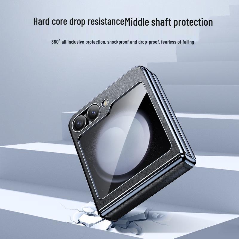 Samsung Z Flip 6 Leather Protective Case with Middle Axis Hinge