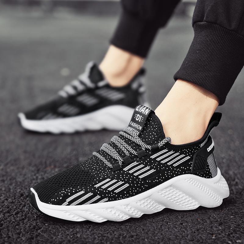 new breathable mesh surface student casual sports shoes men fly woven lightweight running shoes non-slip soft sole