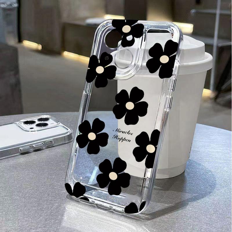 Black Rose Floral Clear Phone Case for iPhone 17 Air 16 15 14 11 Pro Max Plus 13 12 Mini 8 X Soft Transparent Cover