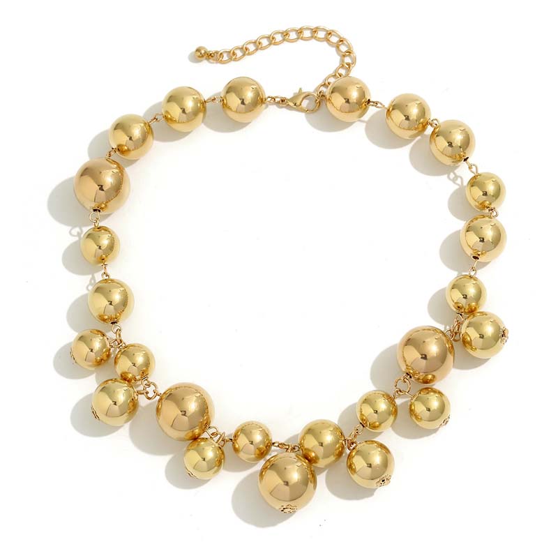Exaggerated Metal Big Ball Pearls Bead Choker Necklace for Women Vintage Punk Chunky Clavicle Chain Necklace Bride Jewelry