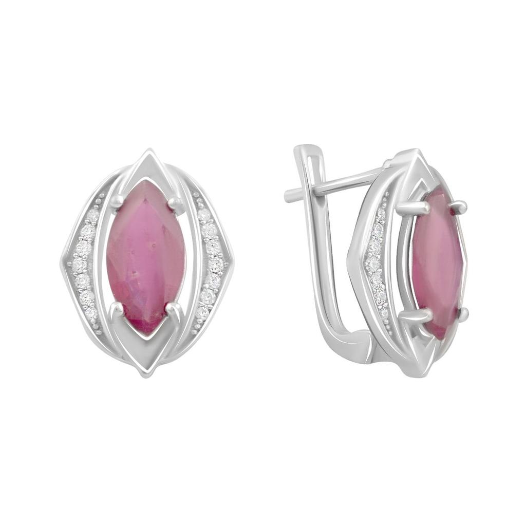 Silver Earrings with Natural Ruby 3.45ct, Cubic Zirkonia (2096108)