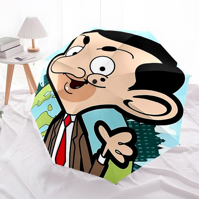 Ombrello da Viaggio a Tema Mr. Bean - 8 Stecche, Apertura e Chiusura Automatica, Design Pieghevole Portatile, Ombrello Compatto ed Elegante Adatto per Esterni