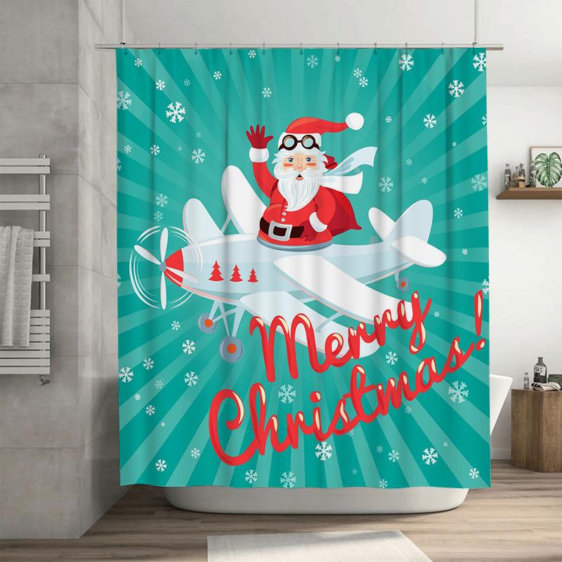 

TU Christmas Shower Curtain Santa Claus Merry Xmas Holiday Festive Bathroom Decor Waterproof Home Decor Set Holiday Gift 90x180cm35x71in