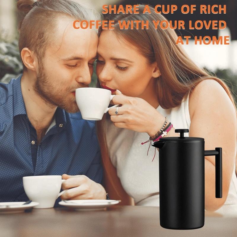 French Press Pot 3 Filter Presse Handgemachte Kaffeekanne Edelstahl Doppelwandig Isoliert 1000ml Kaffeepresskanne Kaffeegeschirr