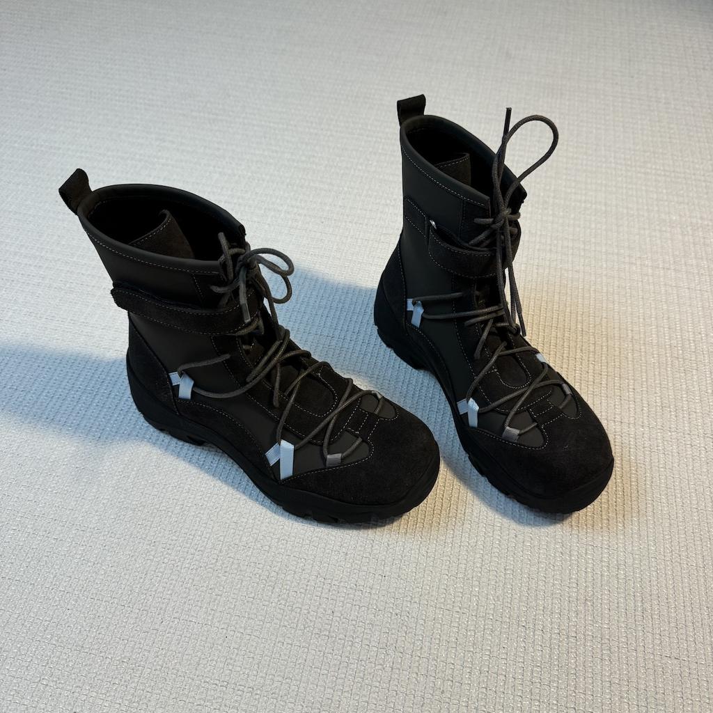 Color matching straps "Ballet style short boots round head soft platform sports versatile fashionable hiking shoes thin boots short boots