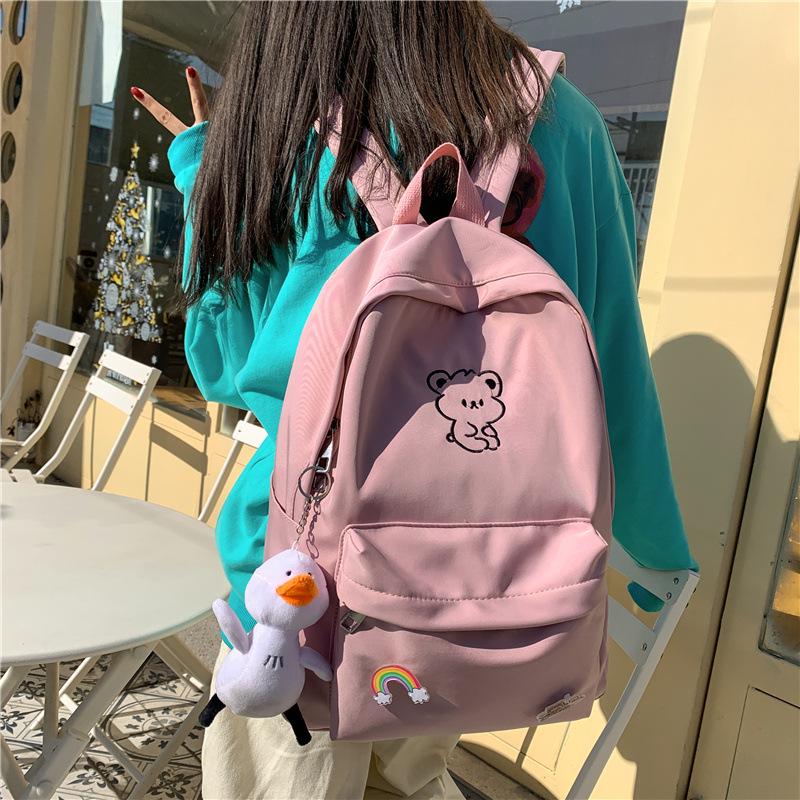 Japanese Ulzzang Style Cute Cartoon Bear Embroidery Soft Girl Backpack