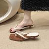 Summer New Soft Leather Square Toe Cat with Flip-flops Women Fashion Thin Belt Thin Heel Soft Sole Flip-flops