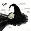 Cosplay Costume Supplies Halloween Witch Hat with Rose for Women, Gothic Vintage Mini Wizard Fancy Dress Accessories Headpiece Veil Costume,