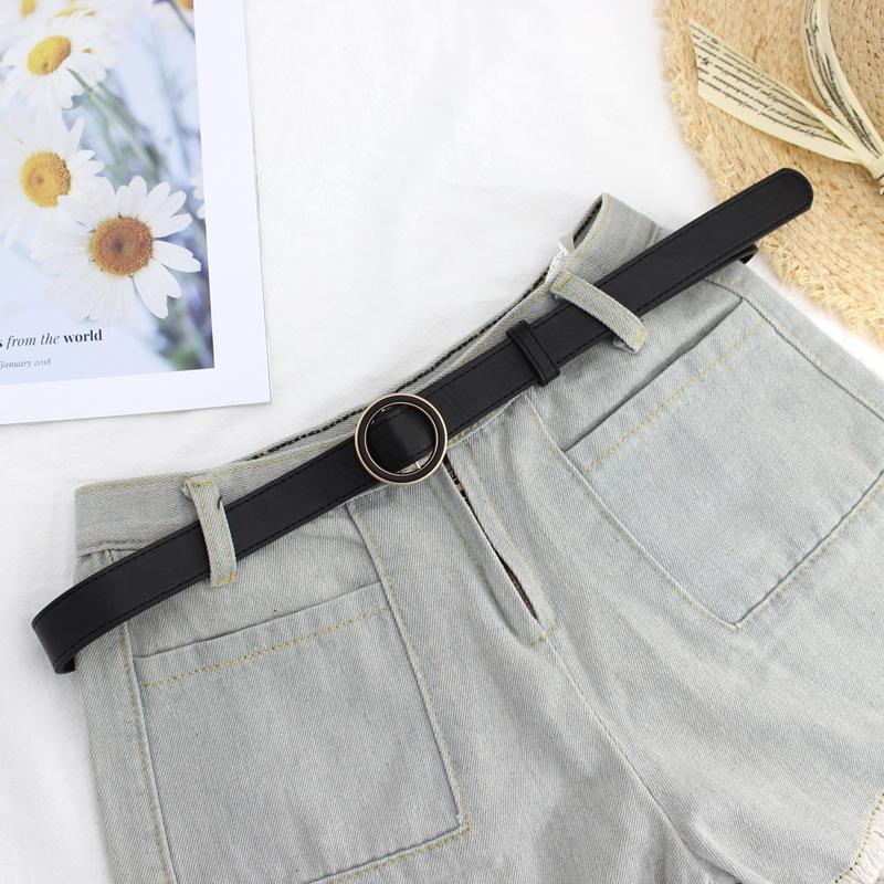 Ladies Painted Round Day Buckle Belt Non-Punching Decorative Belt Non-Porous Belt