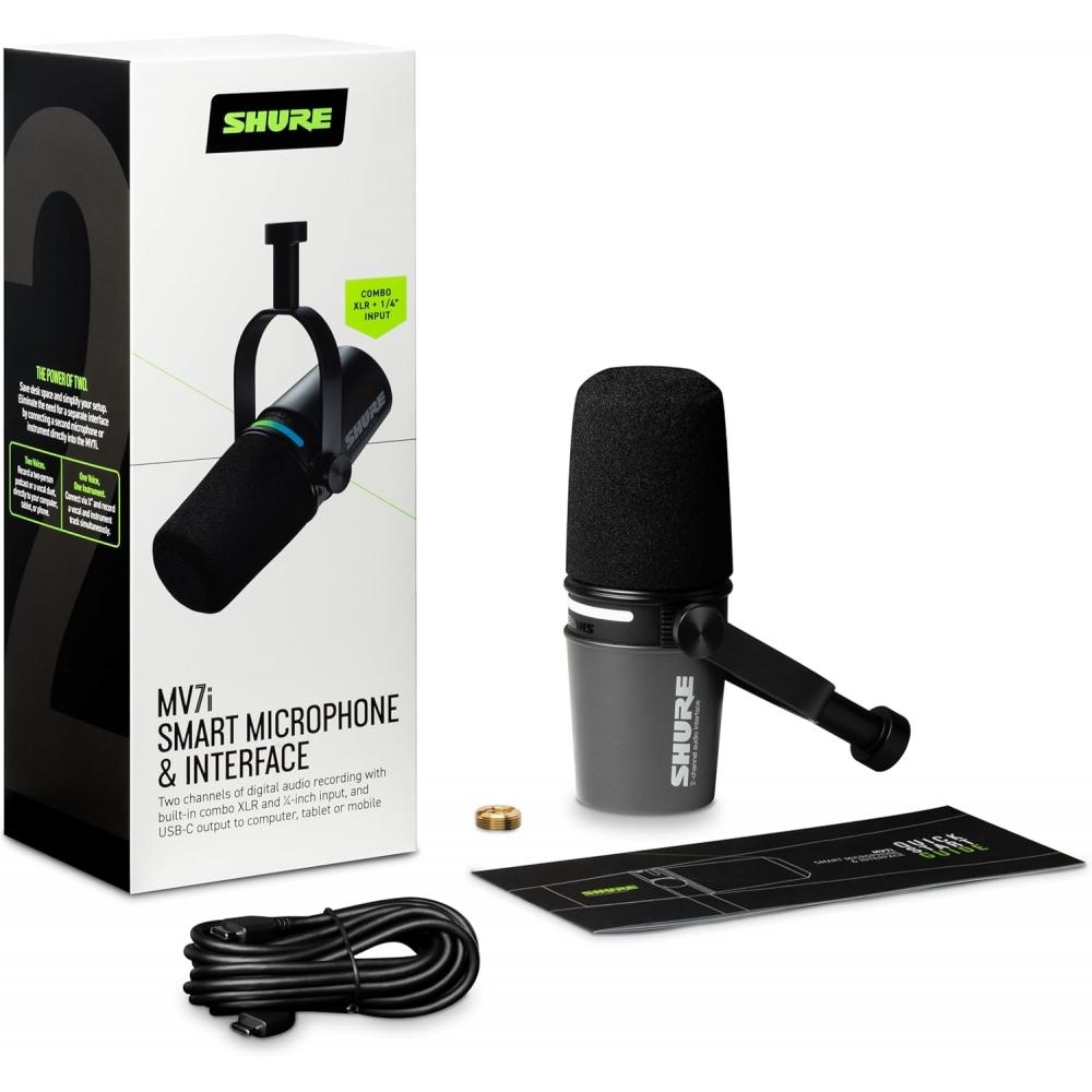 Shure Mv7i Dynamic Microphone   Audio Interface Black  2 Channel Support Maximum