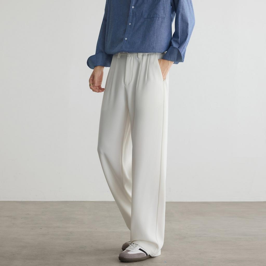 Weiße Freizeithosen Herren Herbst und Winter Neu Plissiert Fallend Old Money Hose Locker Gerade Lange Hose Herren