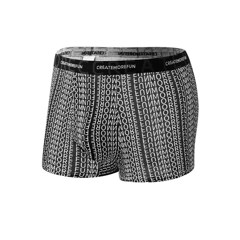 Large Size Men Spring and Summer Printed Ice Silk Skin-friendly Breathable Mid Waist Flat Angle Briefs