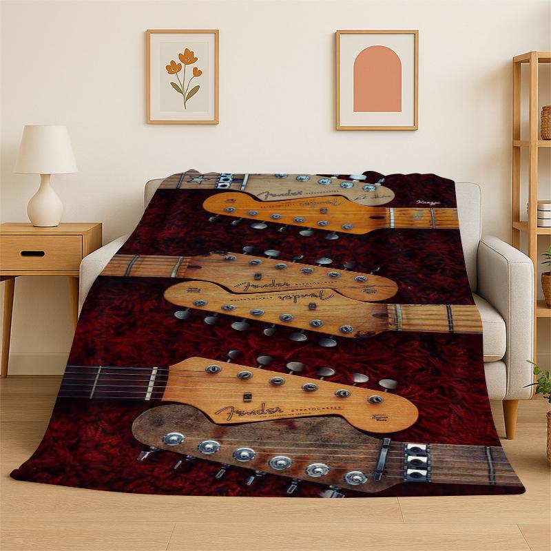 Retro Fender Logo Guitar Instruments Music Flannel Blanket Soft Warm Throw Blanket for Bedroom Living Room Bed Travel Picnic