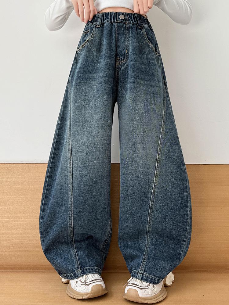 Girls' Trendy Spring/Autumn Wide-Leg Jeans: 2025 Fashionable Scimitar Workwear Pants