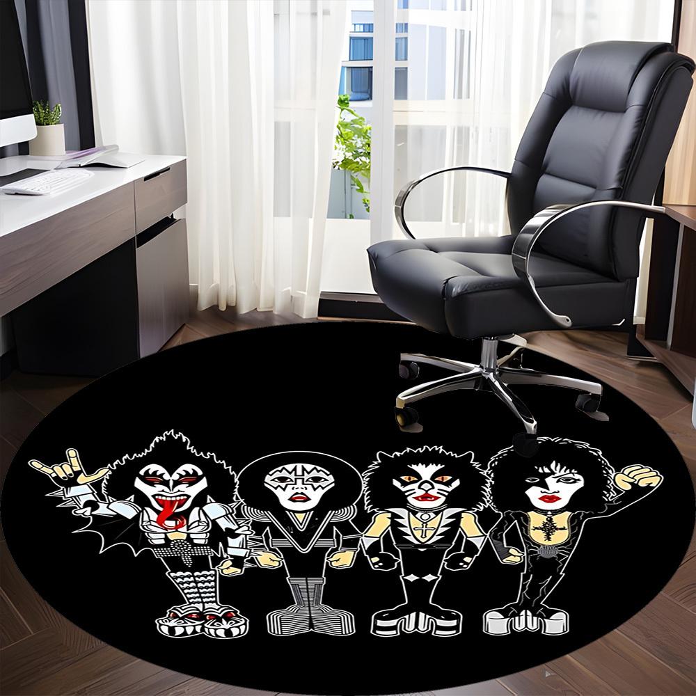 1PC KISS Band Office Round Rug - Perfect for Office or Study Decor, Machine Washable, Non-Slip Backing, Decorative Floor Mat