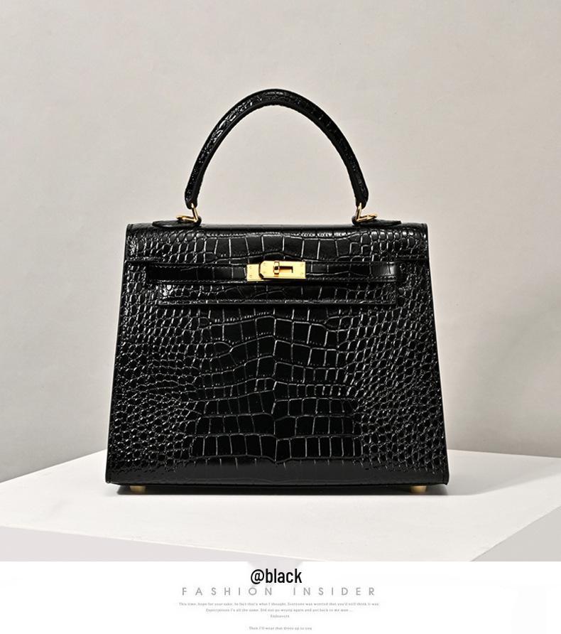 Matte Crocodile Pattern Genuine Leather Kelly Bag - Versatile Handbag, Shoulder, and Crossbody Style