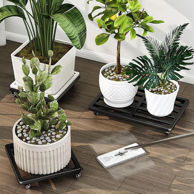 Universal Flower Pot Wheels square Metal Tray Heavy Duty Flower Pot Rack Plant Movable Rolling Potted Plant Stand With Rollers