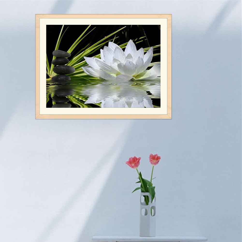 White Lotus 5D DIY Diamonds Mosaic Painting Partial Round Drill Rhinestones Paintings Crystal Creative Handmade Wall Decoration