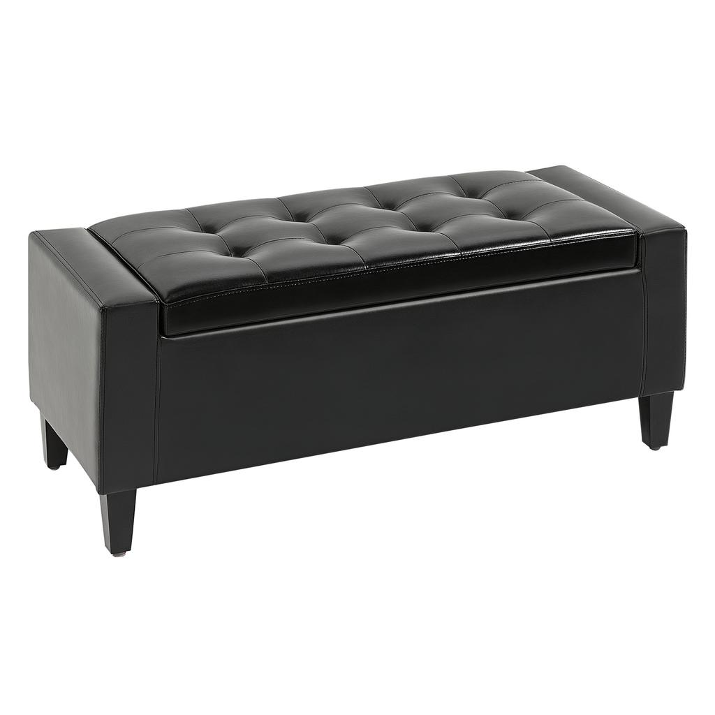 PU Leather Storage Ottoman Bench Storage Chest Tufted Ottoman Cube W/ Flipping Top 92L X 40W X 40H Cm Black