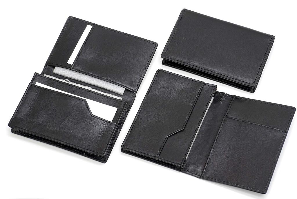 Recycled Cowhide Leather Business Card Holder with Lasting Piece Metal Rotating Ballpoint Pen 4-Pocket Set, Blue, T23-LS030B-TK23-L