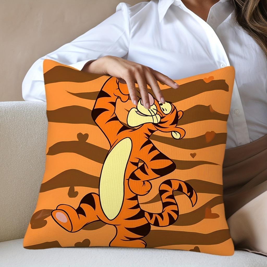 Winnie the Pooh-inspired Tigger Cartoon Print Pillow Cover for Cozy Decor Sofa Cushion Cover, Bedroom Room Home Decoration