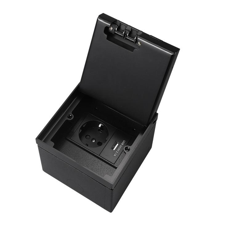 Gold Concealed Euro Floor Socket with USB Charging, Stainless Steel Flush Design