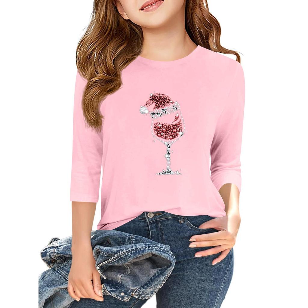 Children's 3/4 Sleeve Independence Day Printed Round Neck Casual T-shirt