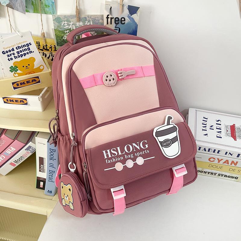 

Korean Style Retro Color Block Backpack for High School: Large Capacity Double Shoulder Travel Bag розовый