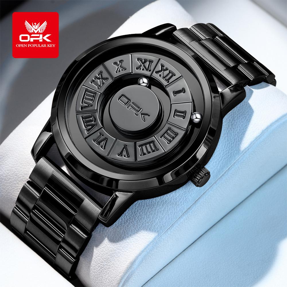 OPK 8181 Quartz Watches For Man Fashion Suspended Magnetic Beads Black Tech Mirrorless Dial Original Men's Watches