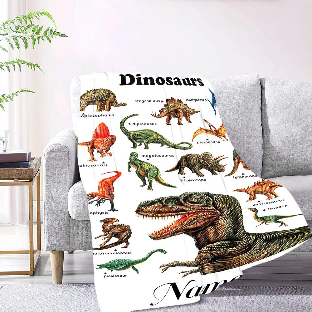 Dinosaurs Home Customize Your Name Blankets Comfortable Soft Lightweight Multiseasonal Blanket For Picnics Sofas Offices Beds Living Rooms Perfect