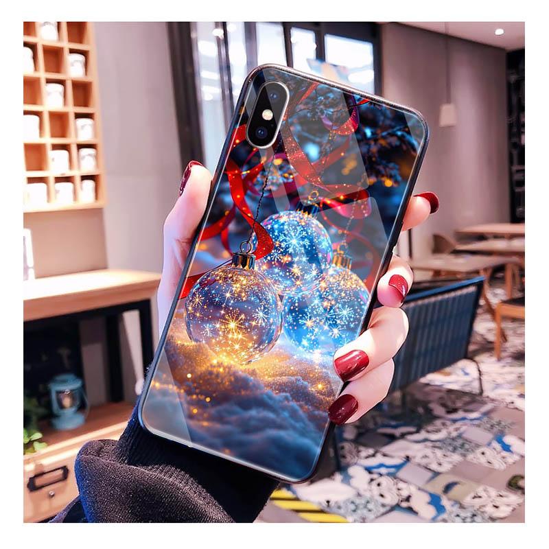 Santa Christmas Tree Glass Phone Case For iPhone 17 Pro Max Air 17 16 15 14 13 Pro Max 15 16 Pro 15Plus Case