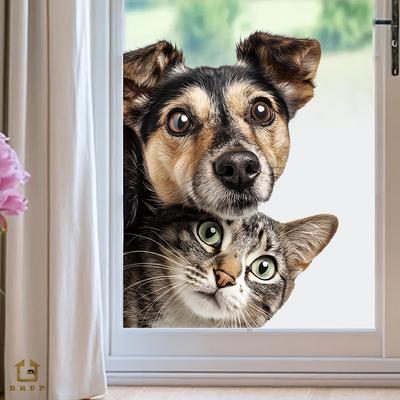 Adesivi Statici per Finestre Gatto e Cane Carini e Realistici, Decalcomanie Autoadesive per Decorazione Finestre in Vetro di Casa