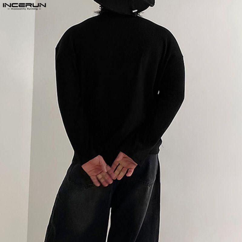INCERUN Men Round Neck Long Sleeve Texture Casual Tops T-shirts