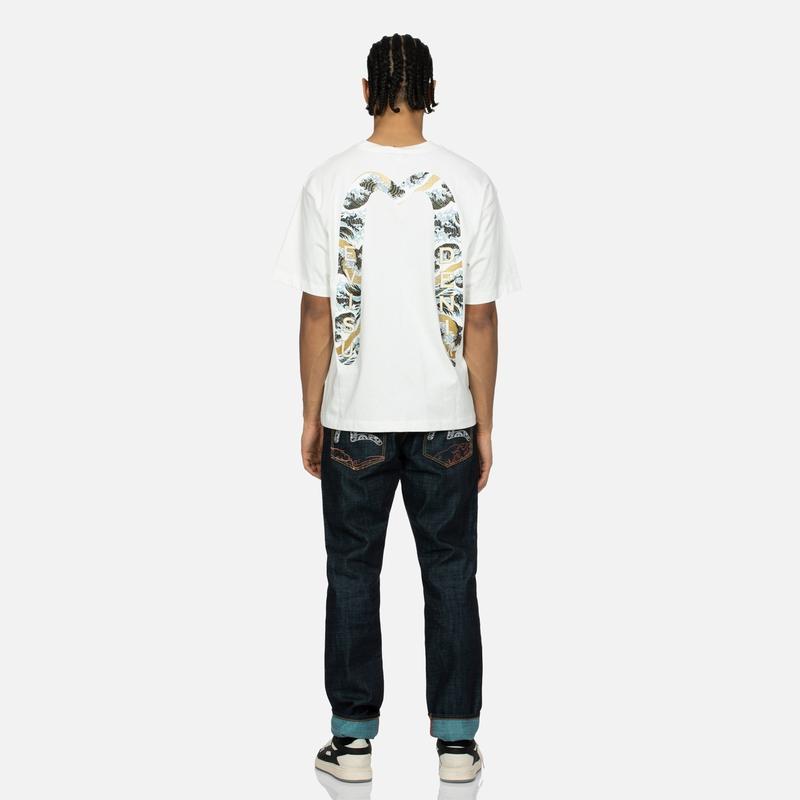 Evisu Trademark And Japanese Wave Pattern Big M Short Sleeve T-Shirt Men T-Shirts 2ESHTM4TS7074RXCT