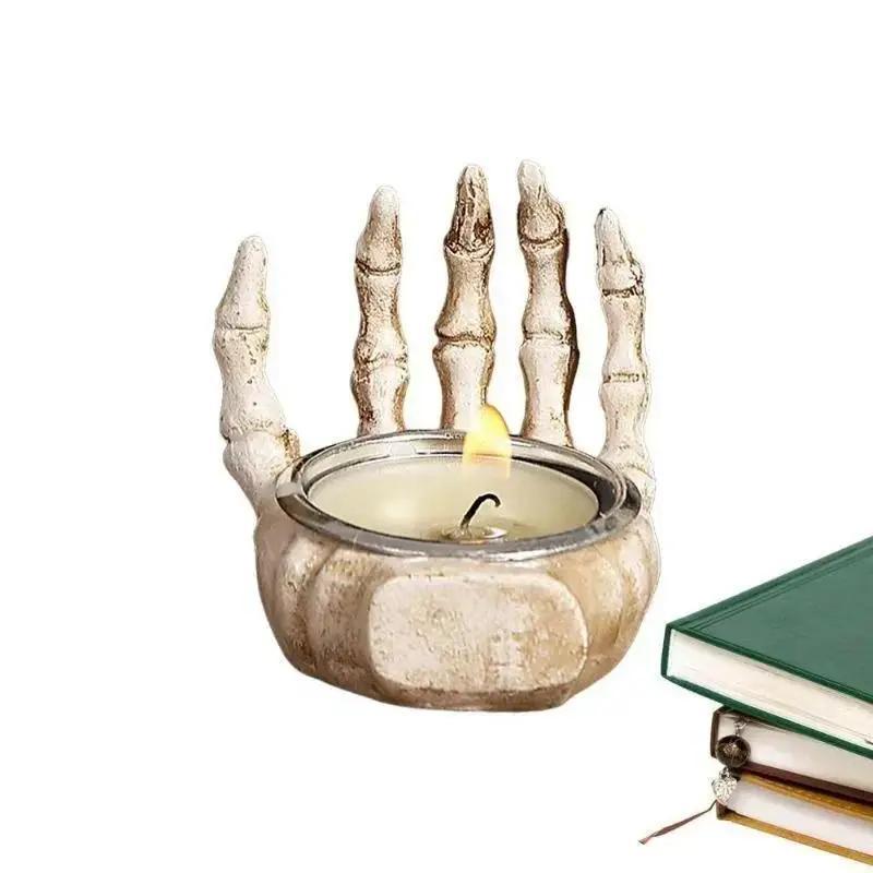 Halloween Creative Skull Candlestick Ornaments Resin Skull Halloween Desktop Porch Decoration Gifts Candle Holders Table Decor