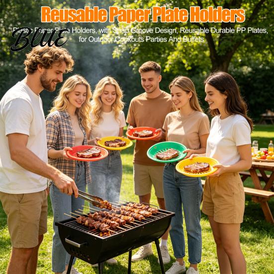 Holiday Party Dining Groove Design Paper Holders Plate Essentials Plastic with Snap Reusable Camping Dinnerware Accessories Durable PP Plates