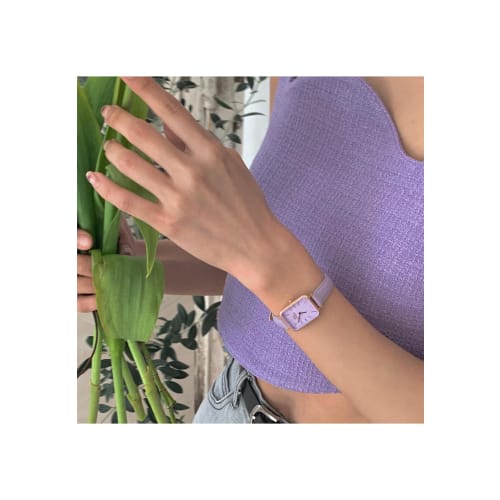 Official Limited Edition/2-Year Warranty: Daniel Wellington DW Women's Quadro Watch in Lavender Purple Leather with Rose Gold and Purple MOP Leather.
